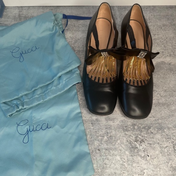 Gucci Bonny Bow crystal Chain Leather Pumps - Picture 3 of 10